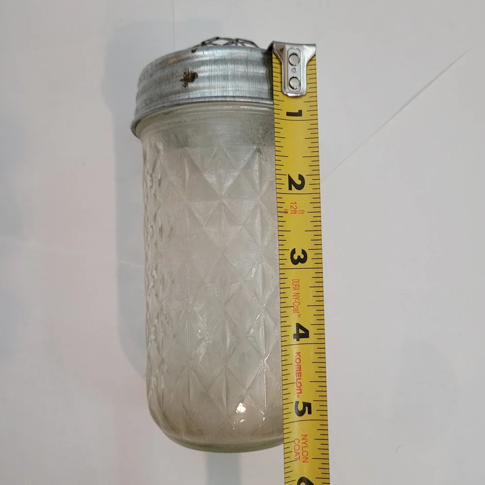 Vintage Flower Frog Jar Quilted Glass Mason Jar with Wire Mesh Lid